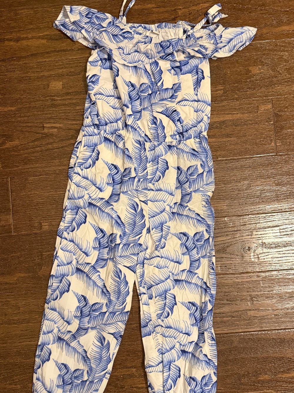 Janie and Jack Floral blue and white romper